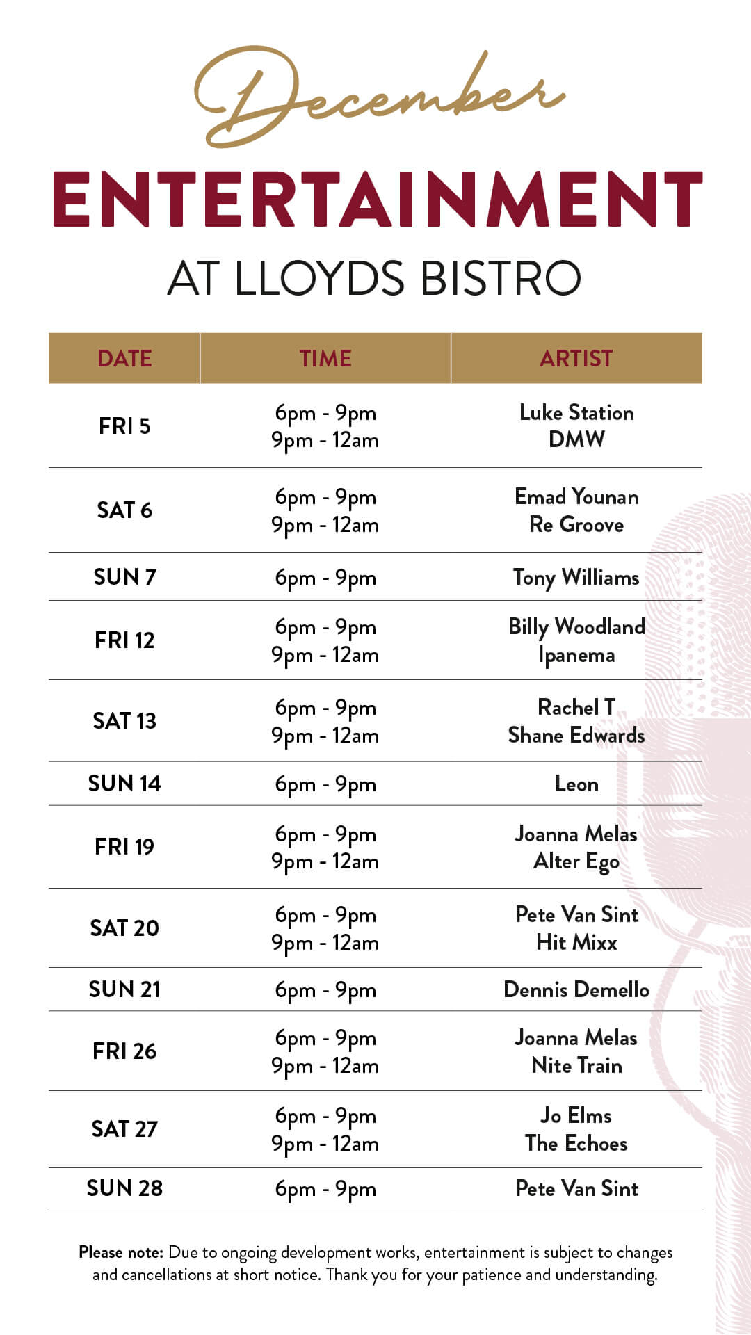 December Live entertainment