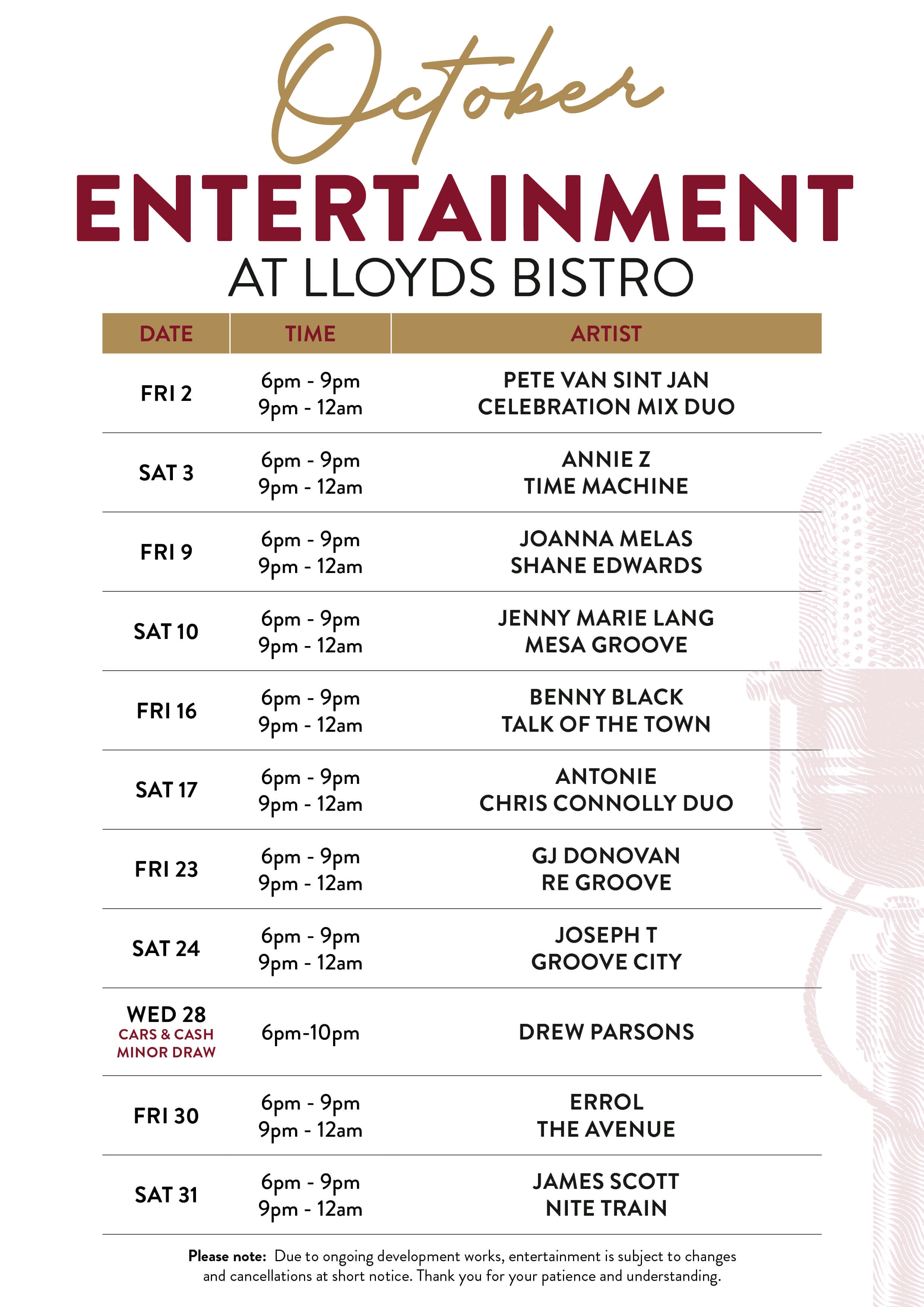 October Entertainment at DOOLEYS