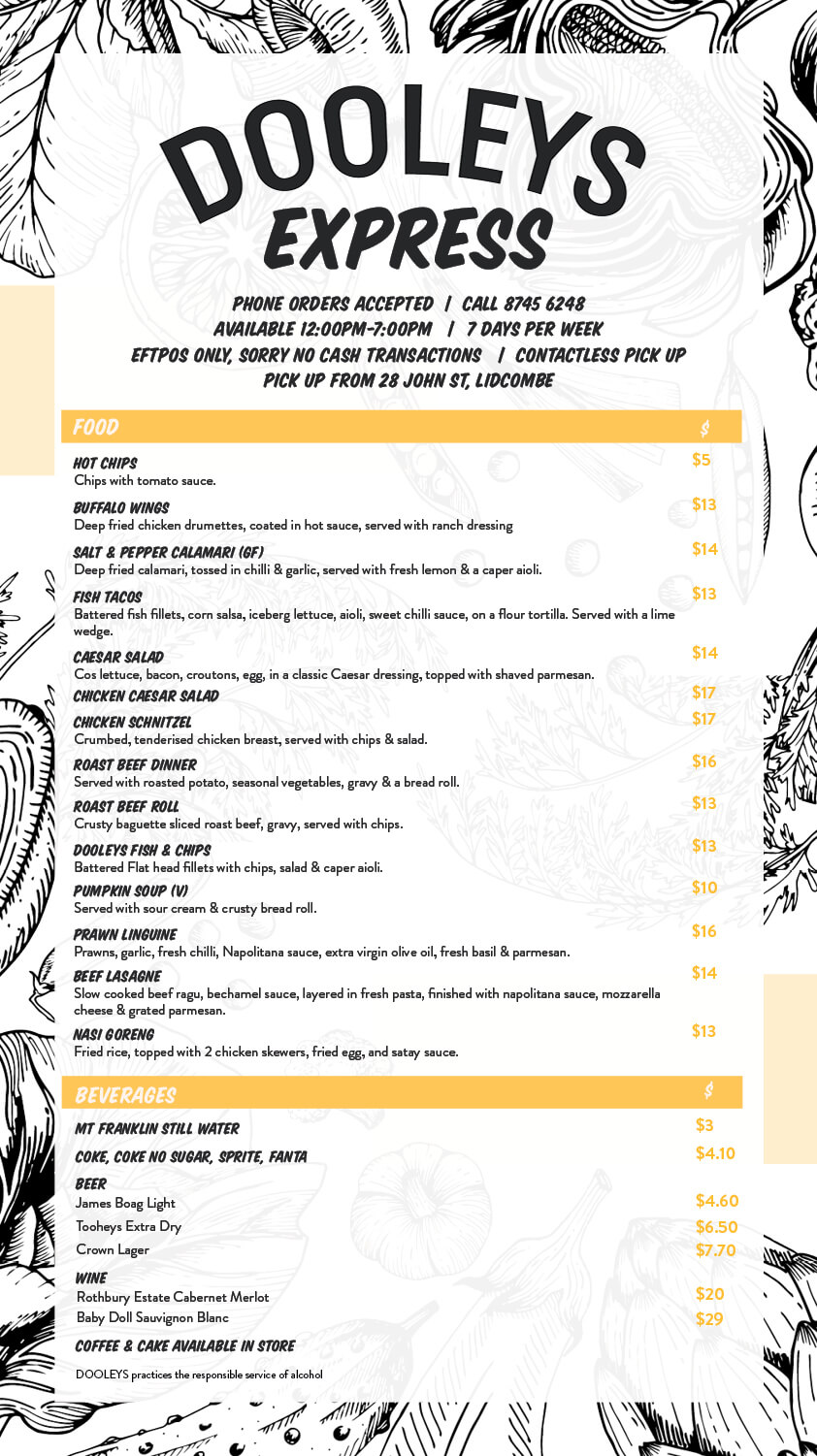 DOOLEYS Express Menu May 2020