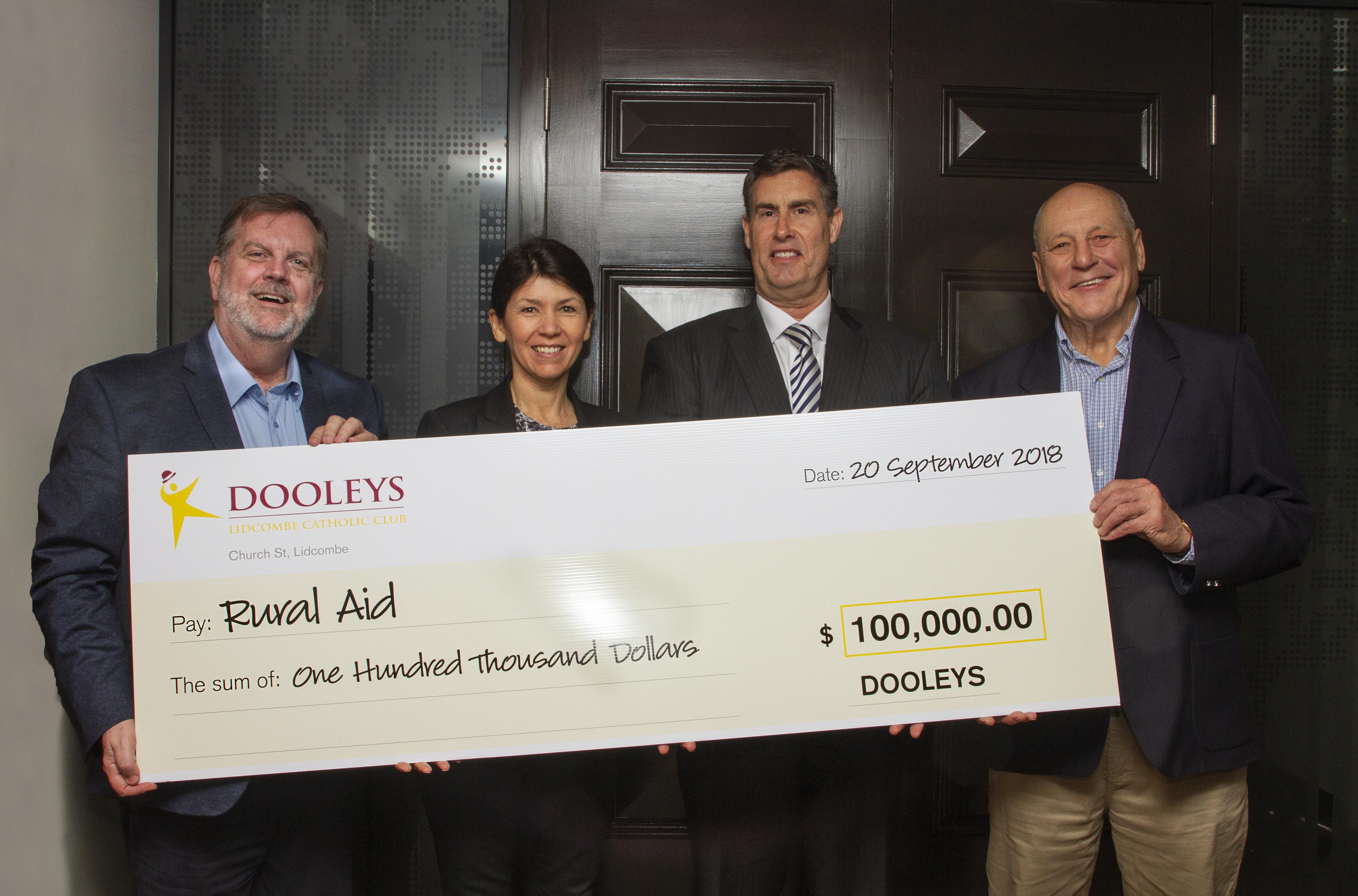 DOOLEYS donates cheque to Rural Aid 